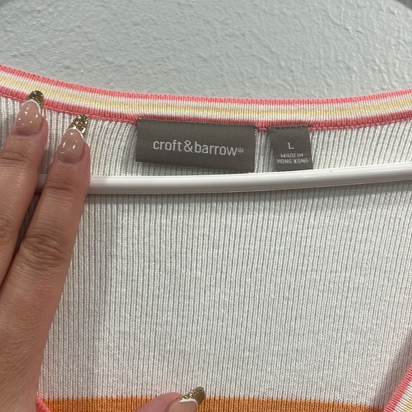 Croft and Barrow Spring Stripped Sweater orange , yellow, pink, brown, and white - Picture 5 of 5